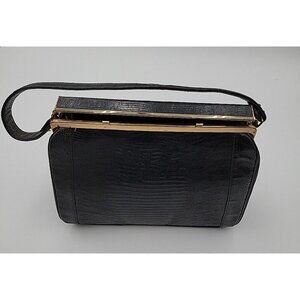 Sterling US Ladies Handbag Black Genuine Lizard Purse Vintage